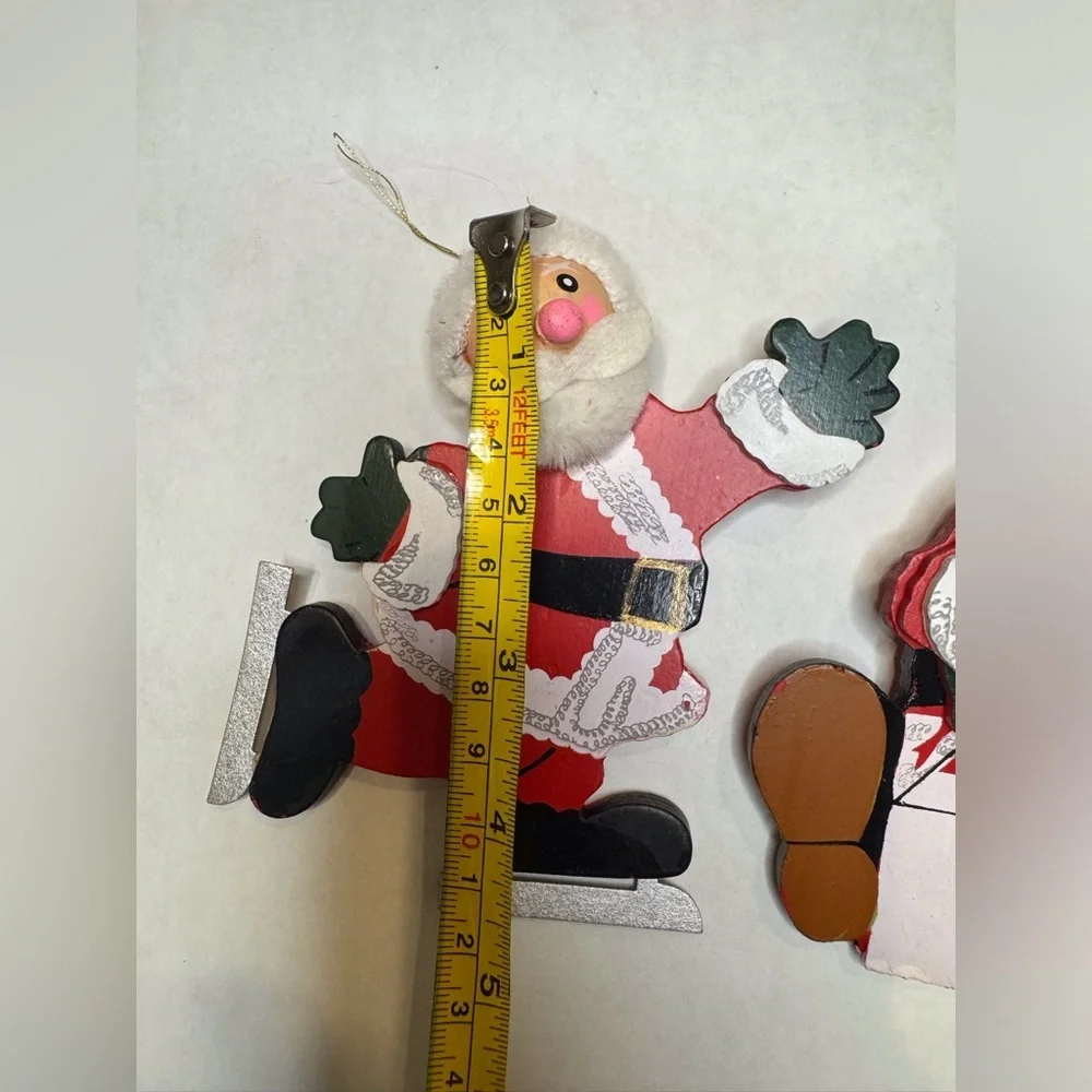 Vintage Set‎ of 2 Wooden Christmas Santa Ornaments Joan Berg Victor Handmade